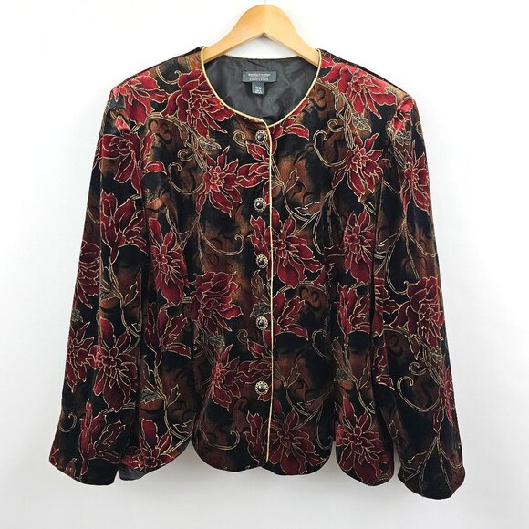Dressbarn Floral Velvet Jacket 18W Women Black Red Gold Dressy Holiday Christmas - Picture 13 of 13